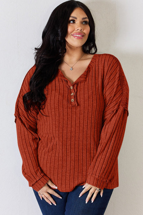 Basic Bae Ribbed Half Button Long Sleeve T-Shirt TOPS Jessie Knowles