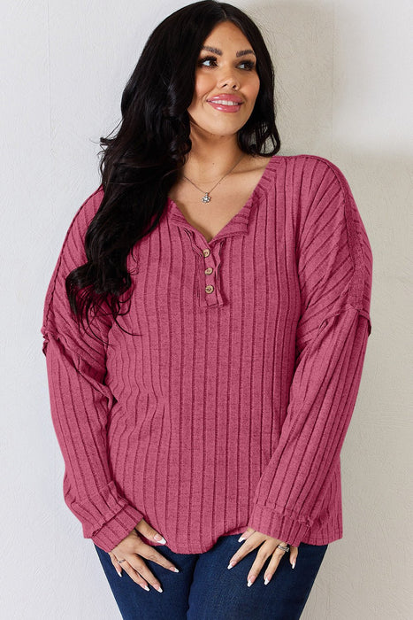 Basic Bae Ribbed Half Button Long Sleeve T-Shirt TOPS Jessie Knowles