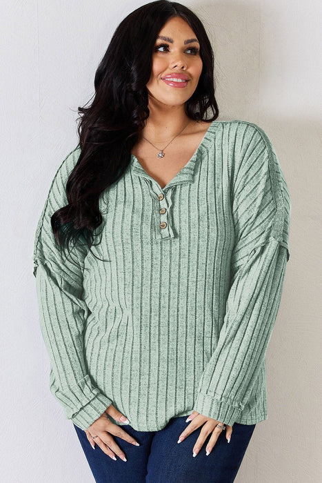 Basic Bae Ribbed Half Button Long Sleeve T-Shirt TOPS Jessie Knowles