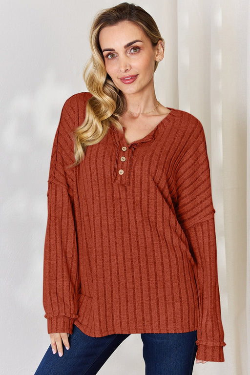 Basic Bae Ribbed Half Button Long Sleeve T-Shirt TOPS Jessie Knowles