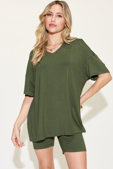 Basic Bae V-Neck Drop Shoulder T-Shirt and Shorts Set SETS Jessie Knowles