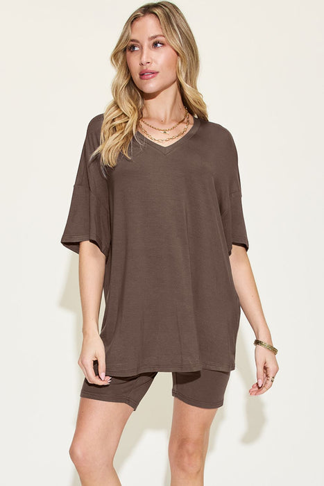 Basic Bae V-Neck Drop Shoulder T-Shirt and Shorts Set SETS Jessie Knowles