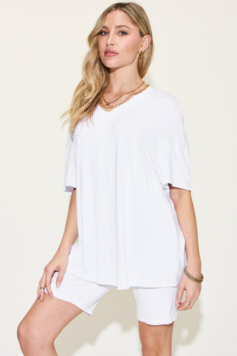 Basic Bae V-Neck Drop Shoulder T-Shirt and Shorts Set SETS Jessie Knowles