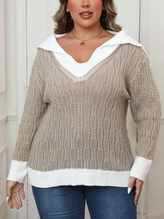 Plus Size Contrast Trim Collared Neck Sweater  Jessie Knowles