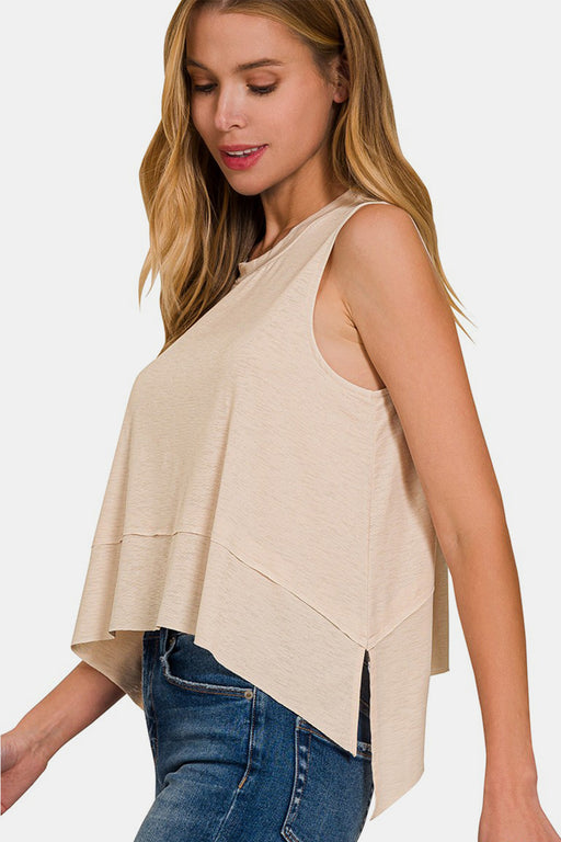 Zenana Exposed Seam Slit Round Neck Tank  Jessie Knowles