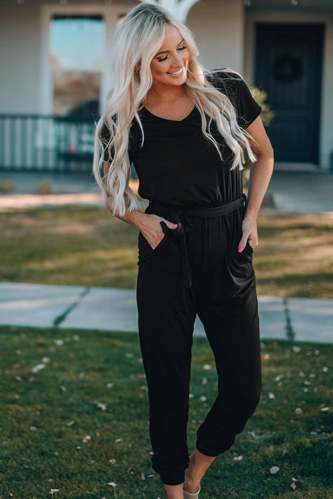 Belted V-Neck Jogger Jumpsuit  Jessie Knowles