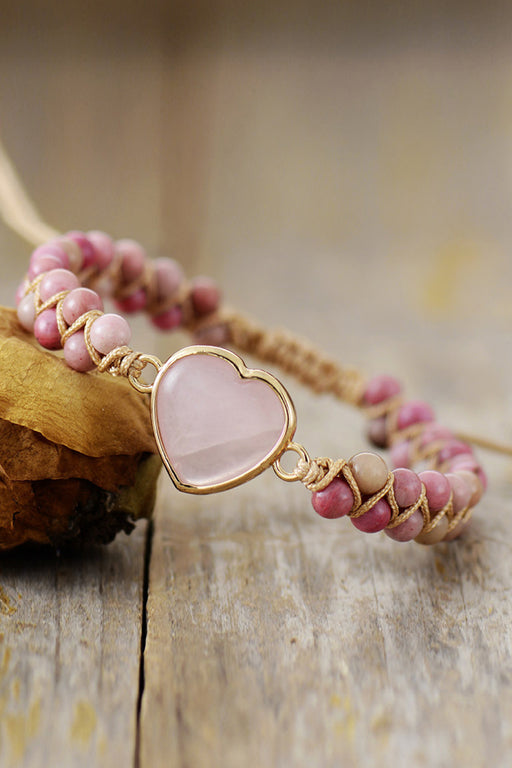 Rose Quartz Heart Beaded Bracelet ACCESSORIES Jessie Knowles
