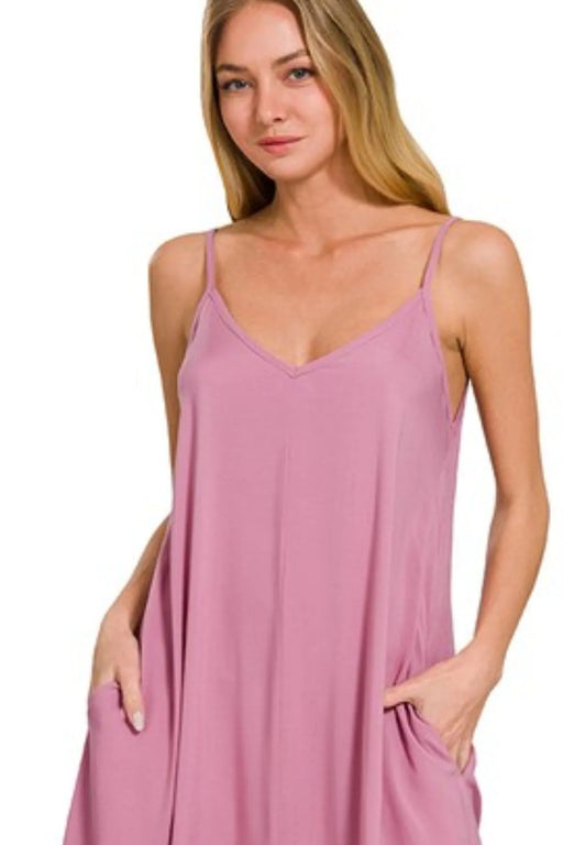 Zenana Woven Arc Hem Cami Dress With Flowy Pockets DRESSES Jessie Knowles