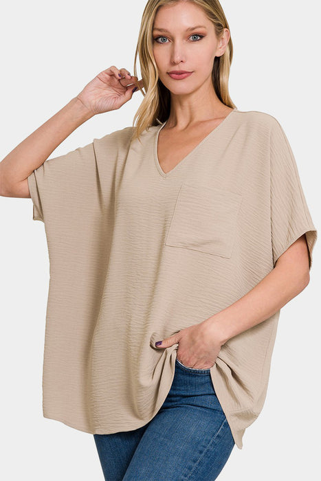 Zenana Full Size Texture V-Neck Short Sleeve Top  Jessie Knowles