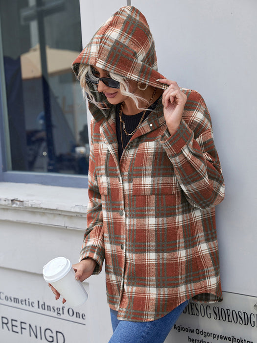 Ivy Lane Plaid Button Up Long Sleeve Hooded Jacket  Jessie Knowles