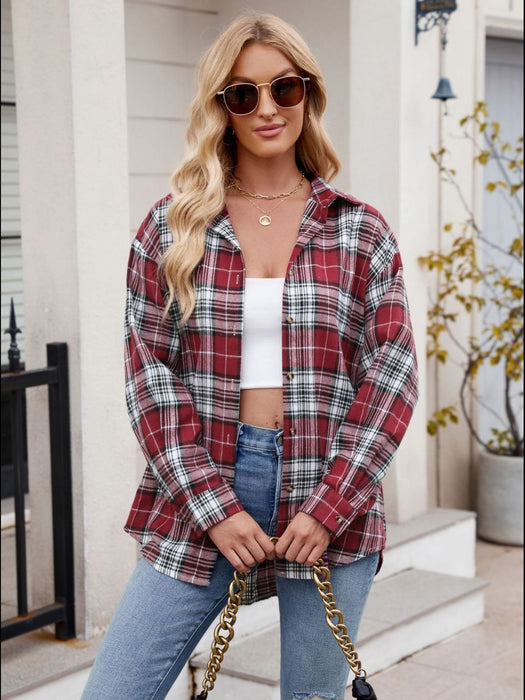 Mandy Pocketed Plaid Collared Neck Long Sleeve Shirt  Jessie Knowles