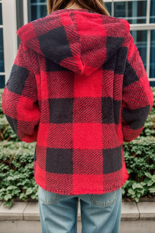 Double Take Full Size Plaid Long Sleeve Hooded Coat  Jessie Knowles