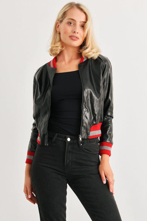 Comme PU Leather Baseball Collar Long Sleeve Jacket  Jessie Knowles