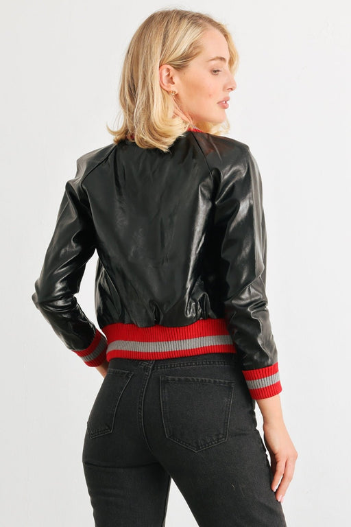 Comme PU Leather Baseball Collar Long Sleeve Jacket  Jessie Knowles