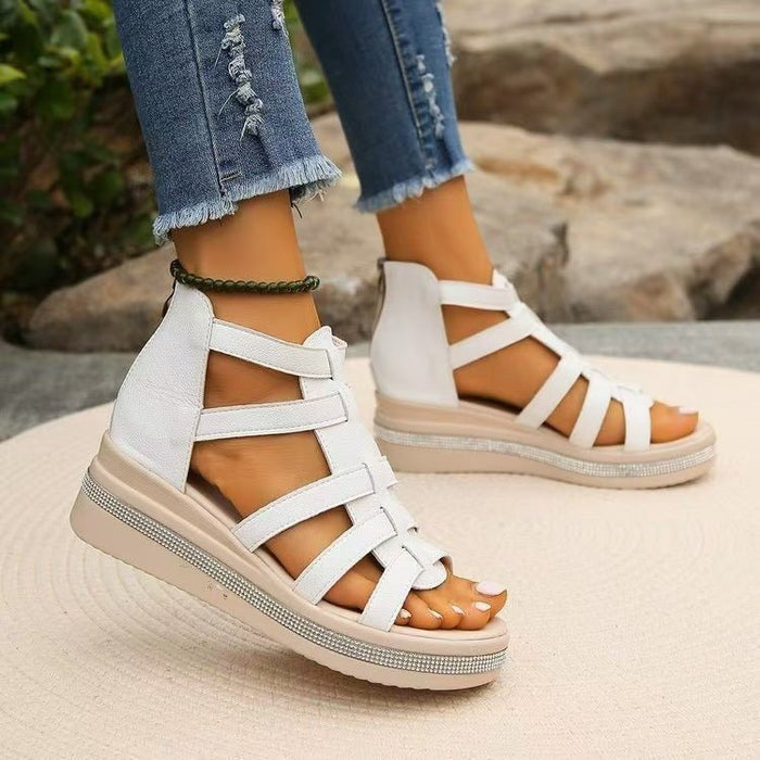 Cutout Rhinestone Trim Wedge Sandals SHOES Jessie Knowles