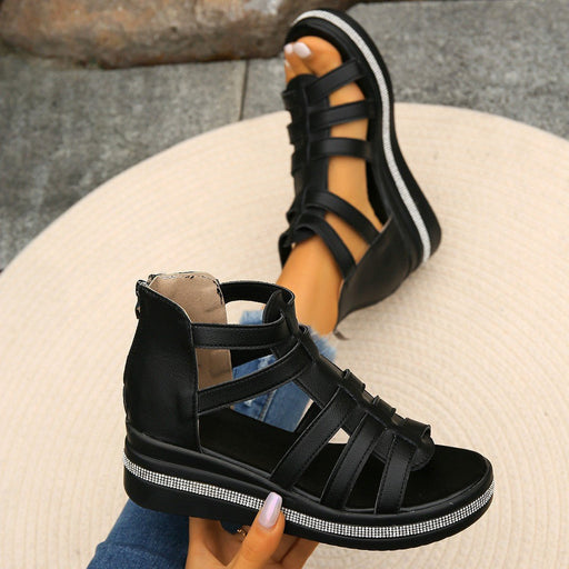 Cutout Rhinestone Trim Wedge Sandals SHOES Jessie Knowles