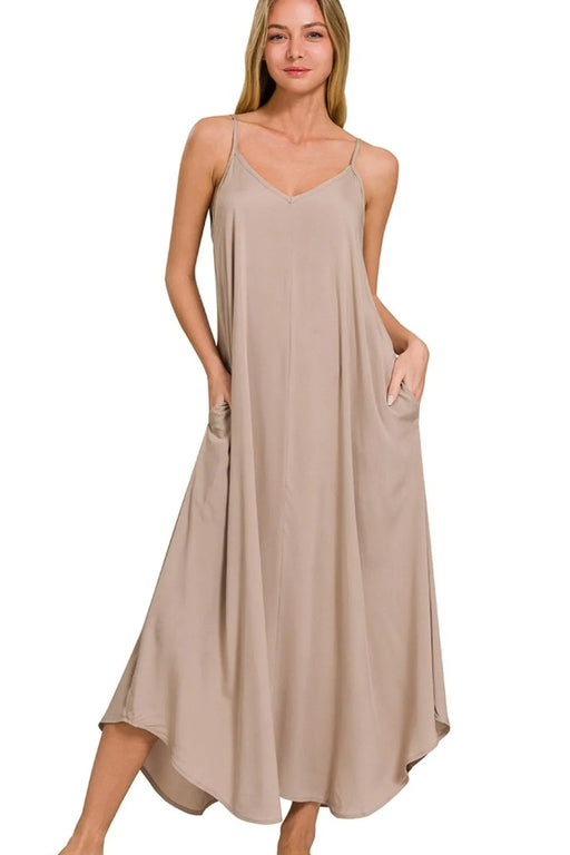 Zenana Woven Arc Hem Cami Dress With Flowy Pockets DRESSES Jessie Knowles