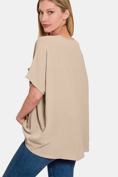 Zenana Full Size Texture V-Neck Short Sleeve Top  Jessie Knowles