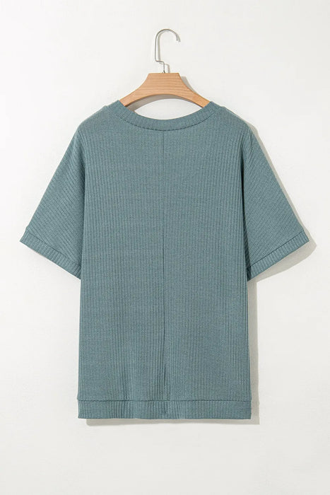Oversized Ribbed Knit V Neck Dolman Short Sleeve Top TOPS Jessie Knowles