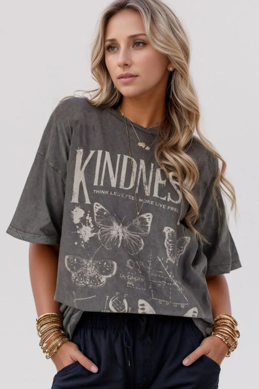 Kindness Butterflies Graphic Mineral Wash Loose Tee TOPS Jessie Knowles