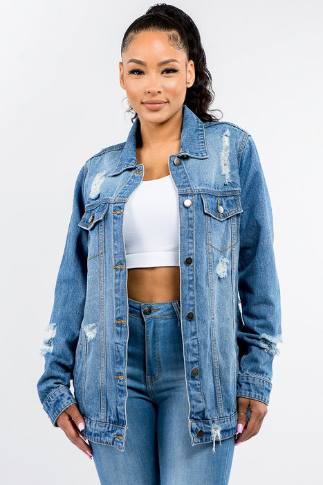 American Bazi Button Up Distressed Denim Jacket JACKET Jessie Knowles