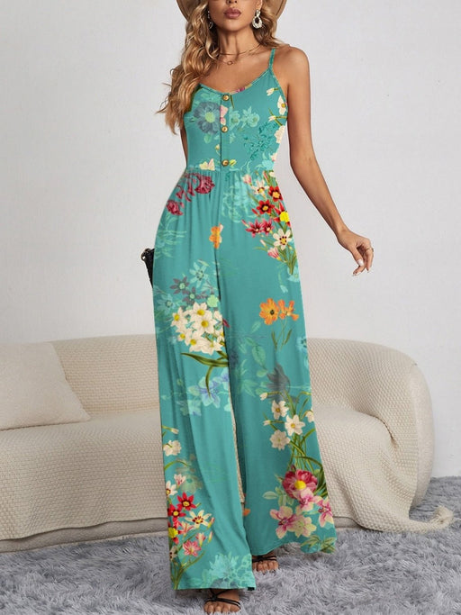 Decorative Button Spaghetti Strap Wide Leg Jumpsuit JUMPSUITS Jessie Knowles