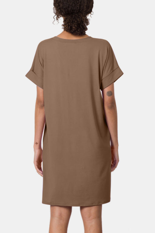 Zenana Rolled Short Sleeve V-Neck Dress  Jessie Knowles