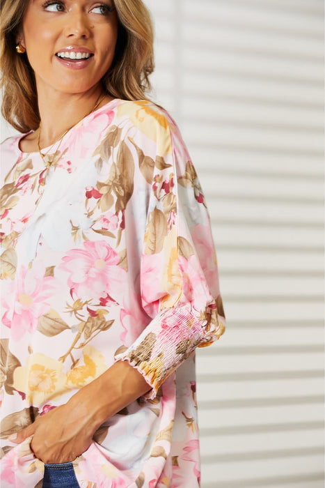 Double Take Floral Round Neck Three-Quarter Sleeve Top  Jessie Knowles