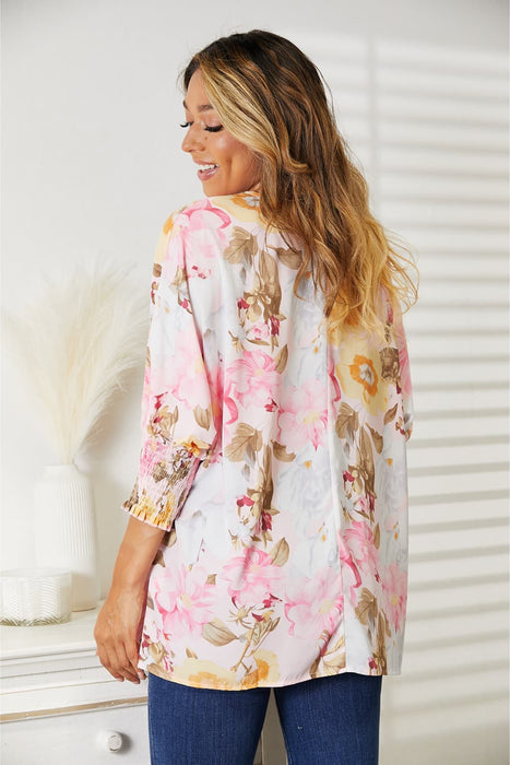 Double Take Floral Round Neck Three-Quarter Sleeve Top  Jessie Knowles