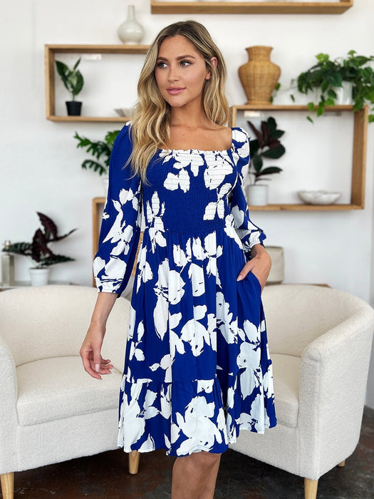 Double Take Floral Ruffle Hem Smocked Dress DRESSES Jessie Knowles