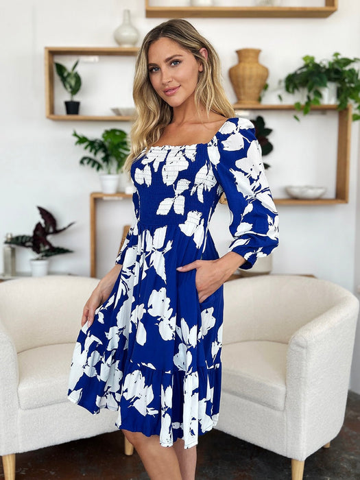 Double Take Floral Ruffle Hem Smocked Dress DRESSES Jessie Knowles