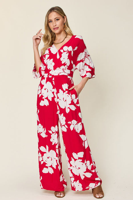 Double Take Printed Tie Back Wide Leg Jumpsuit INTIMATES Jessie Knowles