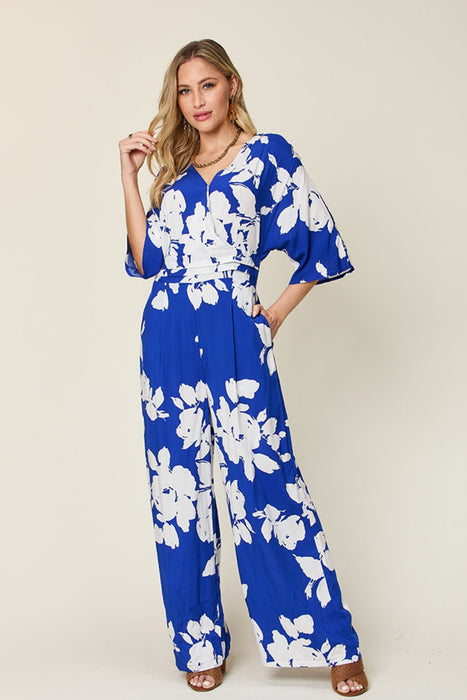 Double Take Printed Tie Back Wide Leg Jumpsuit INTIMATES Jessie Knowles