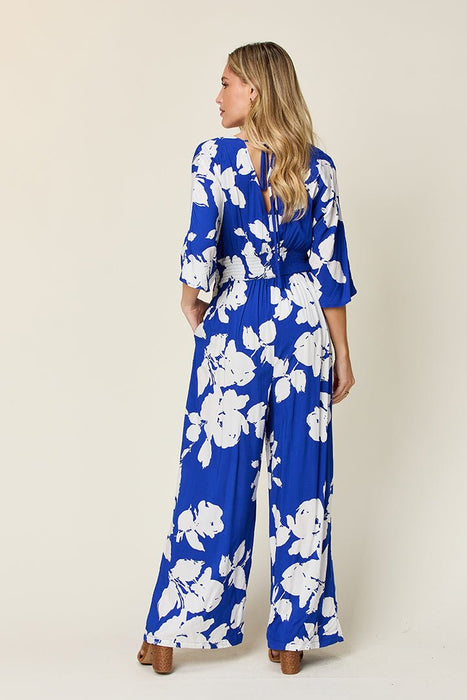 Double Take Printed Tie Back Wide Leg Jumpsuit INTIMATES Jessie Knowles