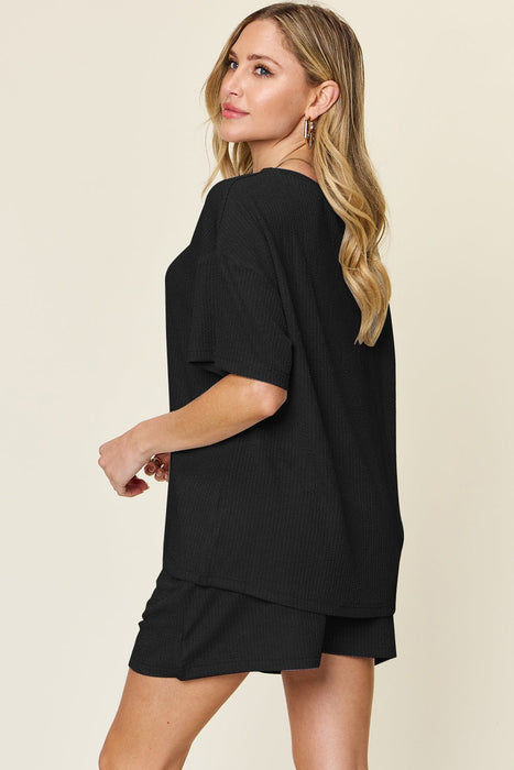 Double Take Round Neck Short Sleeve T-Shirt and Shorts Set TOPS Jessie Knowles