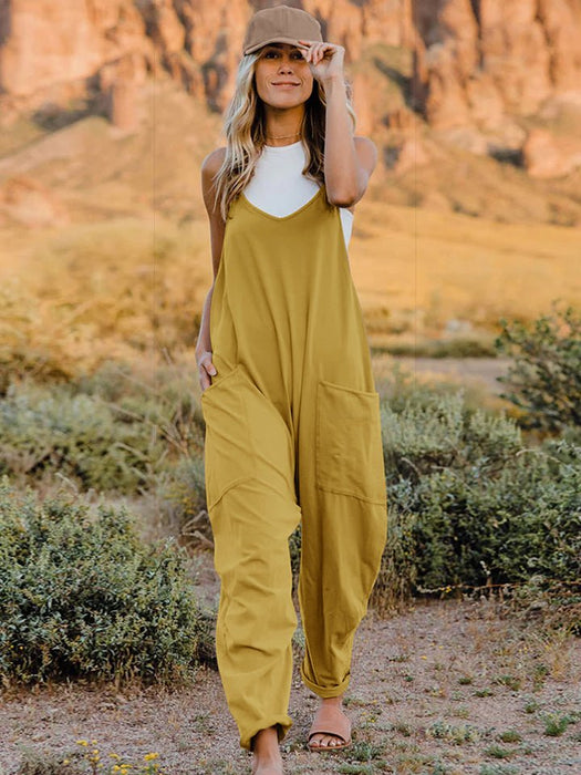 Double Take Sleeveless V-Neck Pocketed Jumpsuit JUMPSUITS Jessie Knowles