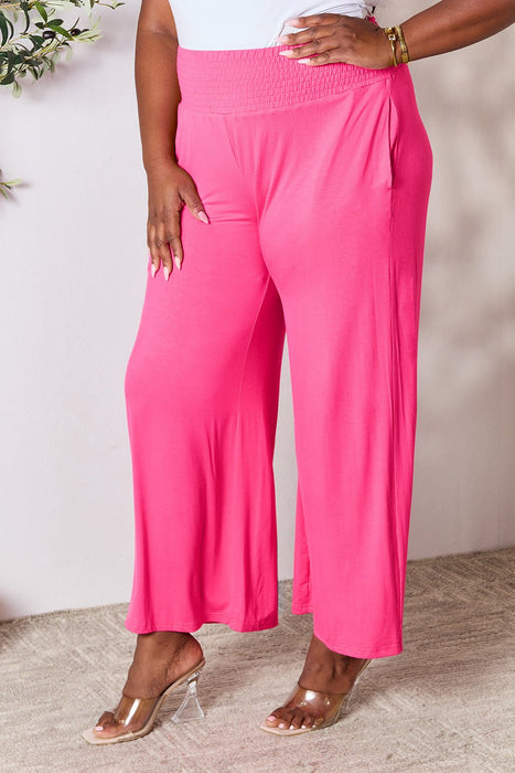 Double Take Smocked Wide Waistband Wide Leg Pants BOTTOMS Jessie Knowles