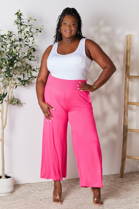 Double Take Smocked Wide Waistband Wide Leg Pants BOTTOMS Jessie Knowles