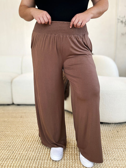 Double Take Smocked Wide Waistband Wide Leg Pants BOTTOMS Jessie Knowles