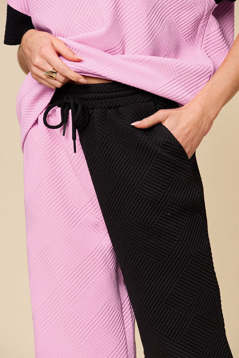 Double Take Texture Contrast T-Shirt and Wide Leg Pants Set TOPS Jessie Knowles