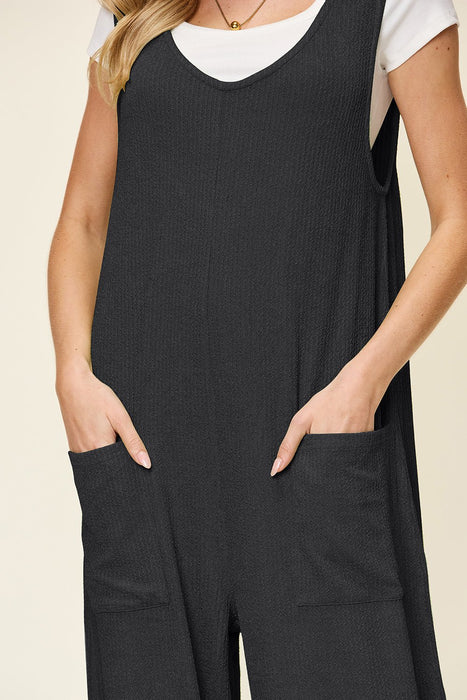 Double Take Texture Sleeveless Wide Leg Jumpsuit TOPS Jessie Knowles