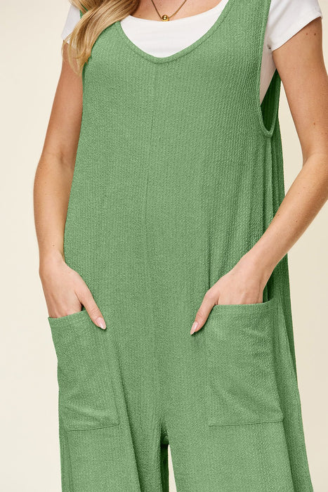 Double Take Texture Sleeveless Wide Leg Jumpsuit TOPS Jessie Knowles