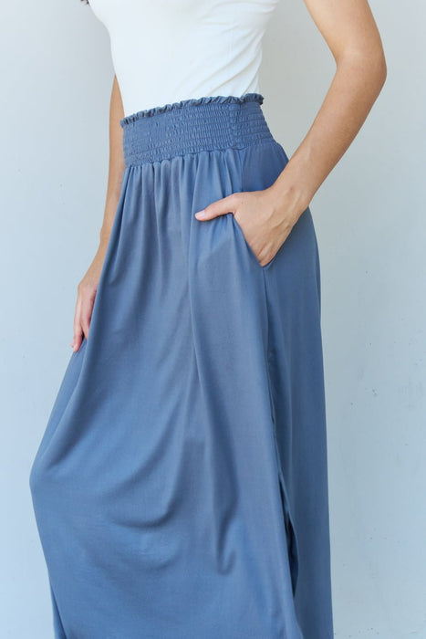 Doublju Comfort Princess High Waist Scoop Hem Maxi Skirt in Dusty Blue  Jessie Knowles