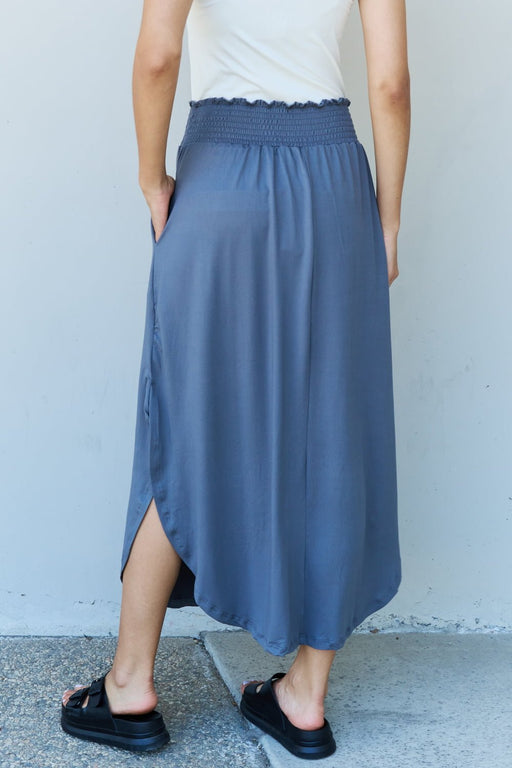 Doublju Comfort Princess High Waist Scoop Hem Maxi Skirt in Dusty Blue  Jessie Knowles