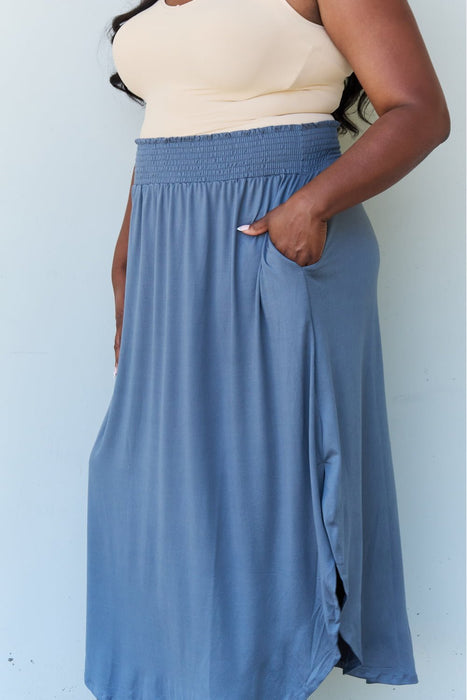 Doublju Comfort Princess High Waist Scoop Hem Maxi Skirt in Dusty Blue  Jessie Knowles