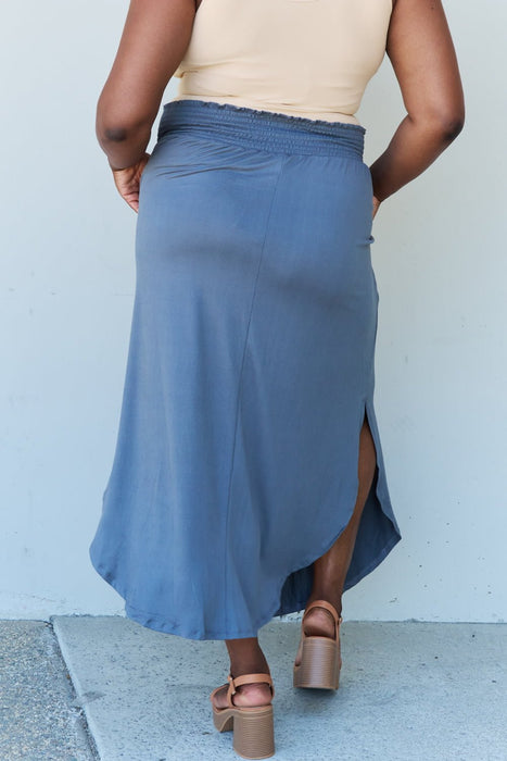 Doublju Comfort Princess High Waist Scoop Hem Maxi Skirt in Dusty Blue  Jessie Knowles