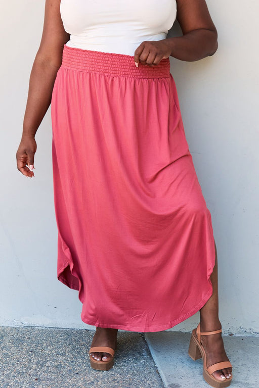 Doublju Comfort Princess High Waist Scoop Hem Maxi Skirt in Hot Pink DRESSES Jessie Knowles