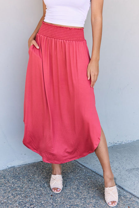 Doublju Comfort Princess High Waist Scoop Hem Maxi Skirt in Hot Pink DRESSES Jessie Knowles