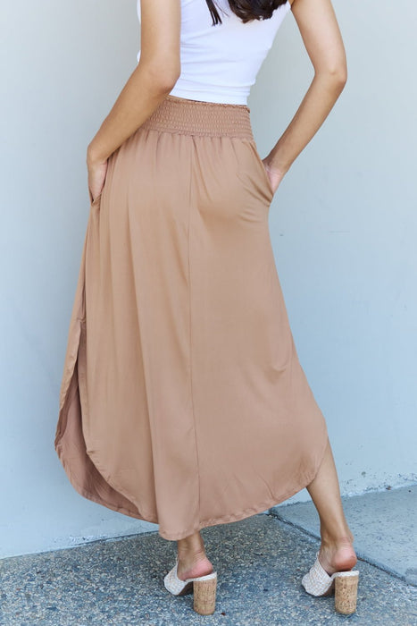 Doublju Comfort Princess High Waist Scoop Hem Maxi Skirt in Tan  Jessie Knowles