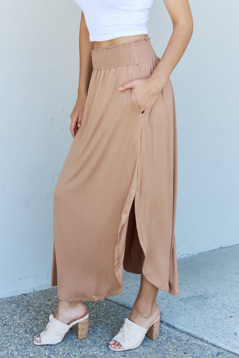 Doublju Comfort Princess High Waist Scoop Hem Maxi Skirt in Tan  Jessie Knowles